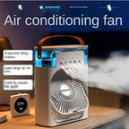 3 In 1 Small Air Cooler LED Night Light Portable Humidifier Air Adjustment Fan For Office & Home