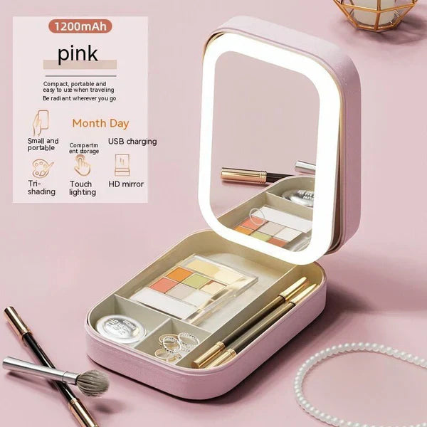Portable Makeup Storage Box with LED Light Mirror (UAE Delivery Time: 1-3 Days)